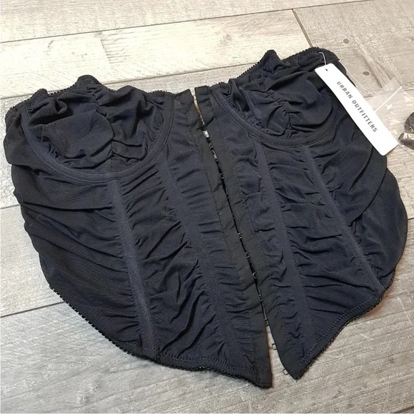 Urban Outfitters Marie Corset Basque Top Large Black Ruched Detachable Straps BN - Picture 5 of 11
